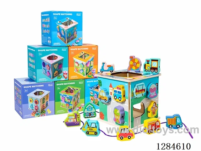 Wooden Square Block Stringing Matching Intelligence Box Assorted