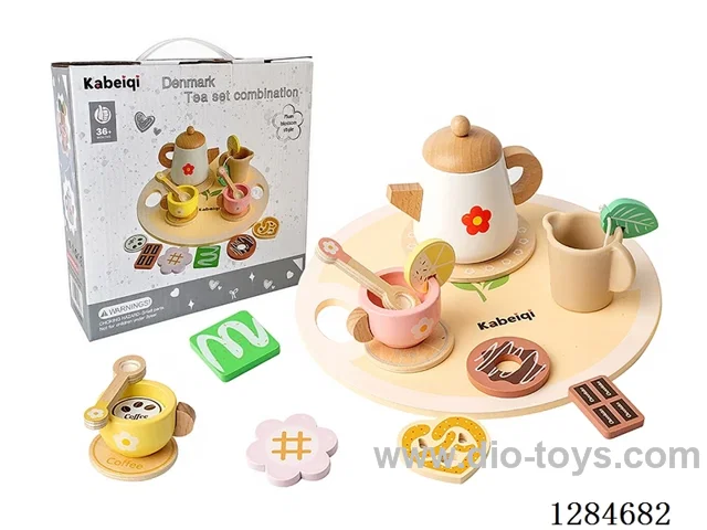 Wooden Pretend Play Tea Set - Flowers