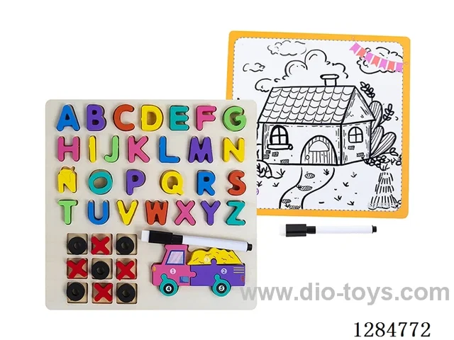 Wooden Alphabet Tic-Tac-Toe Puzzle Writing Board 4-in-1 - Spanish