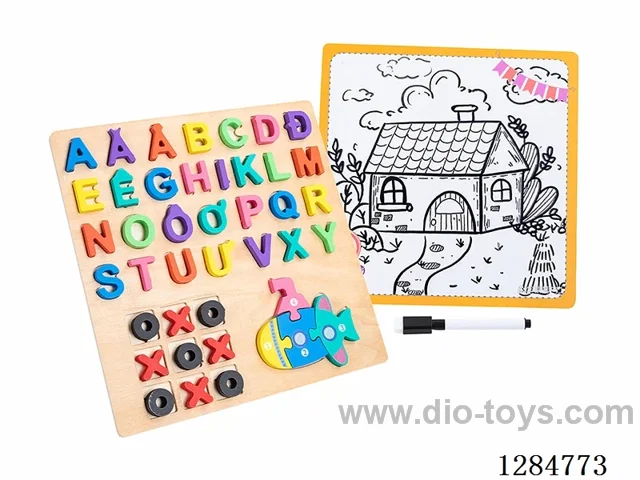 Wooden Alphabet Tic-Tac-Toe Puzzle Writing Board 4-in-1 - Vietnamese