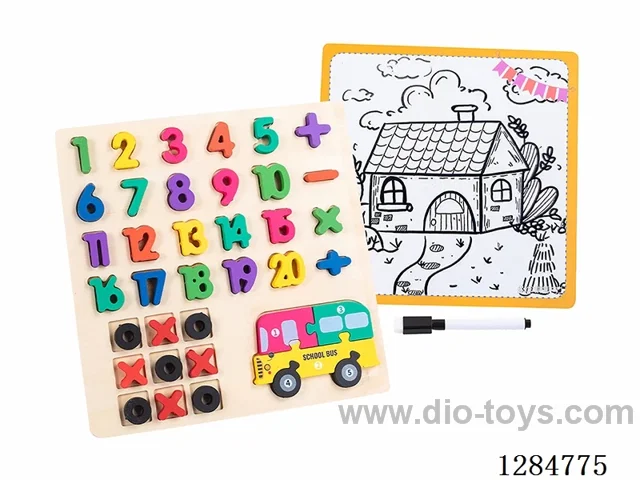 Wooden Number XO Puzzle Writing Board 4-in-1