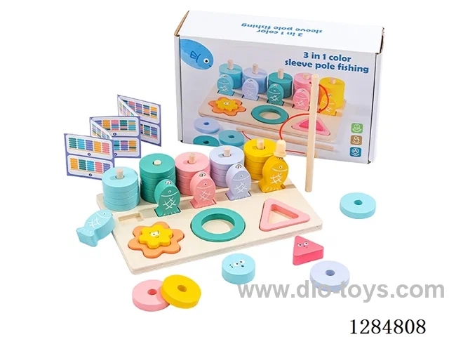 Wooden Fishing Puzzle with Stacks 3-in-1