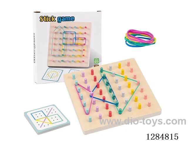 Wooden Rubber Band Puzzle / Stick Insertion Game 2-in-1