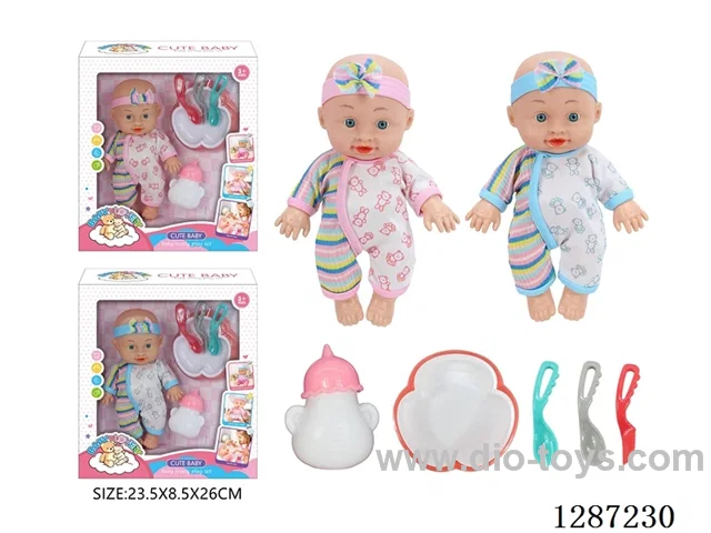 2 mixed 10-Inch Doll Set (Bottle + 4-PCS Tableware Set)