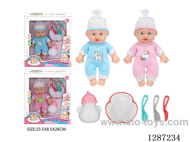 2 mixed 10-Inch Doll Set (Bottle + 4-PCS Tableware Set)