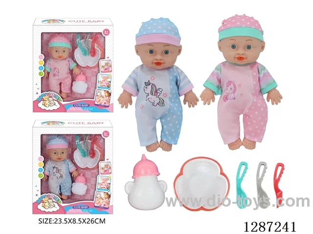2 mixed 10-Inch Doll Set (Bottle + 4-PCS Tableware Set)