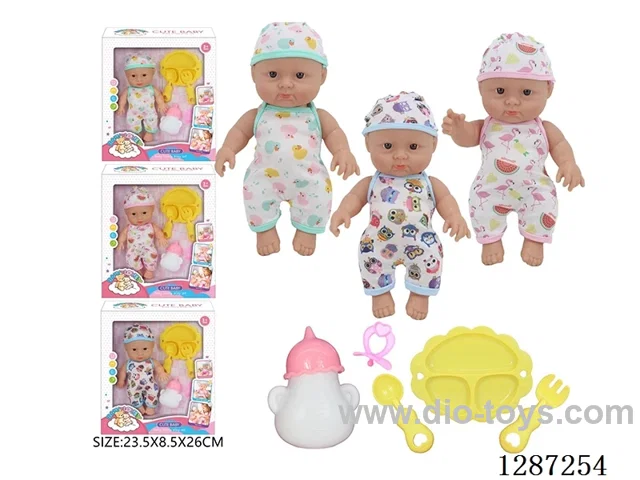 3 mixed 10-Inch Doll Set (Bottle + Pacifier + 3-PCS Tableware Set)