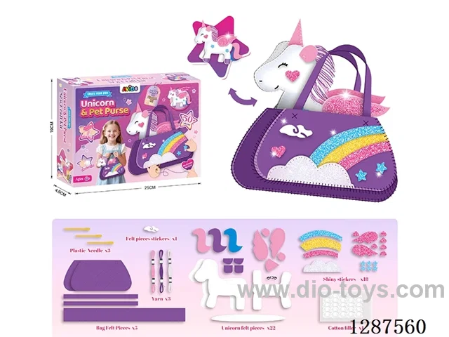 2-in-1 Kids’ Handmade Felt Sewing set - DIY Felt Tote Bag + 3D Felt Unicorn Plush Toy