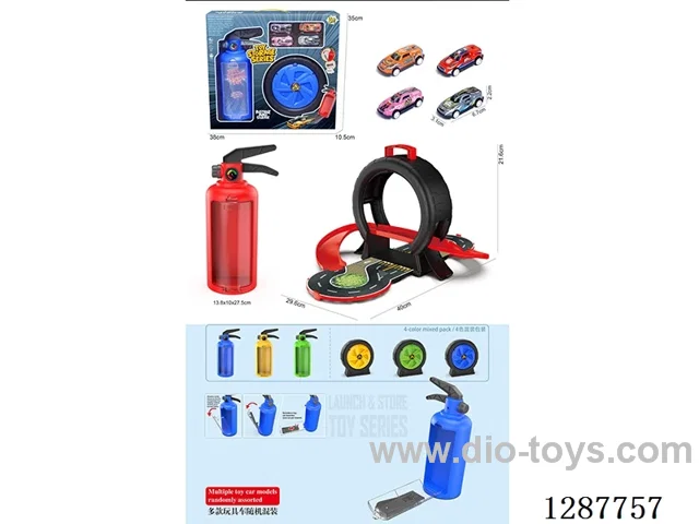 Fire Extinguisher Tire + 4 Tin Cars