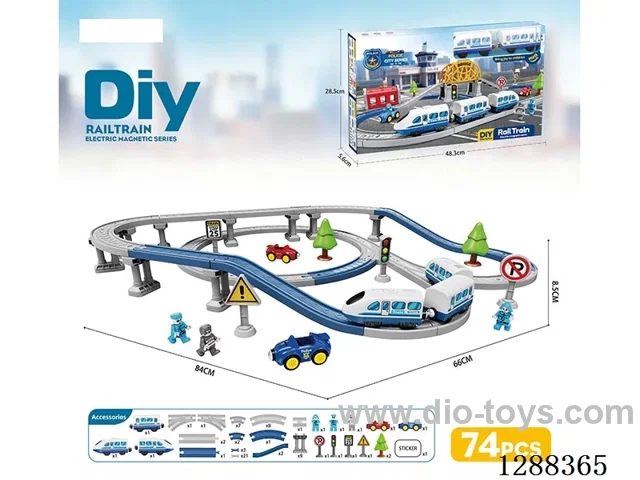 DIY Assembled Electric Track Train/74PCS with music not included battery