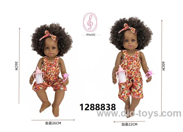 24 inch Black baby doll with IC sound in PVC header bag