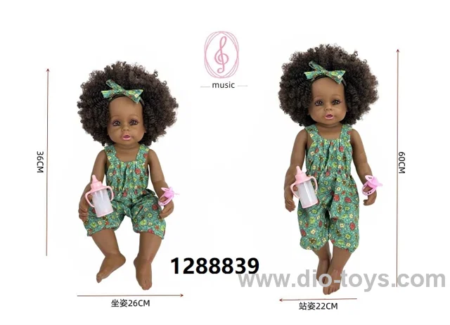 24 inch Black baby doll with IC sound in PVC header bag