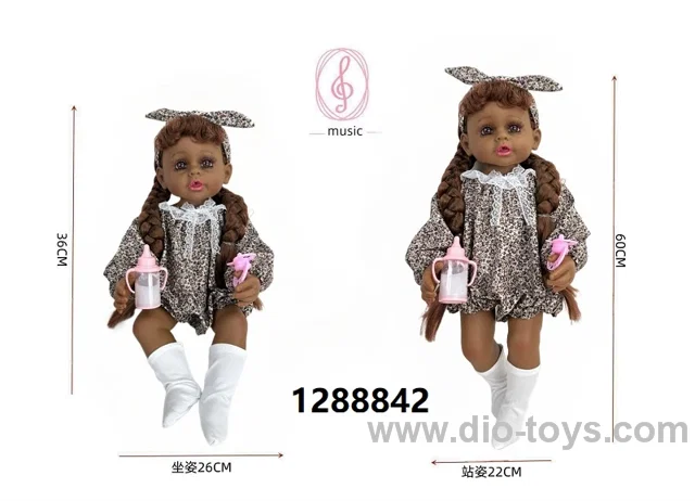 24 inch Black baby doll with IC sound in PVC header bag