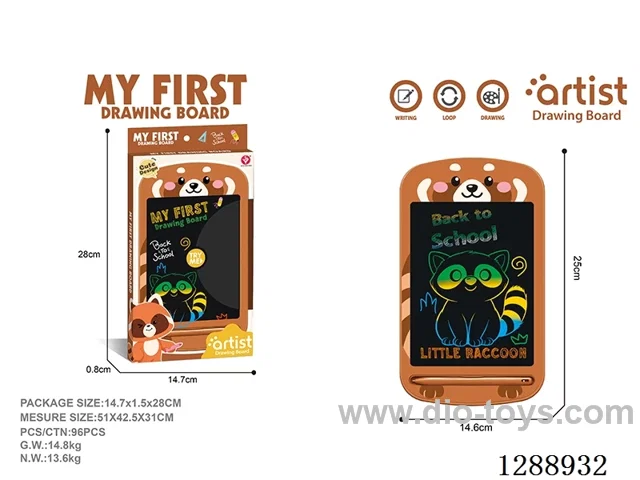Raccoon LCD Drawing Board – One-Button Clear – included battery (1 x 3V CR2025 Button Cell Battery)