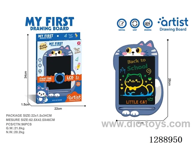 Kitten LCD Drawing Board, One-Button Clear, included battery (1 x 3V CR2025 button cell battery)