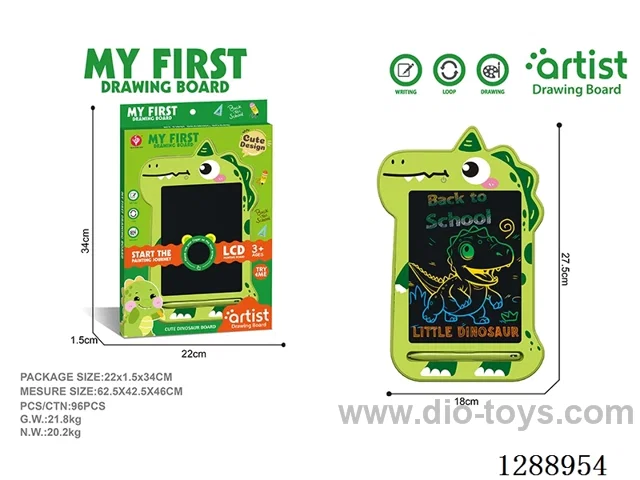 Dinosaur LCD Drawing Board, One-Button Clear, included battery (1 x 3V CR2025 button cell battery)