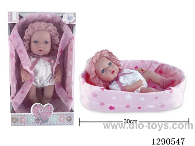 12-inch newborn vinyl doll with cradle
