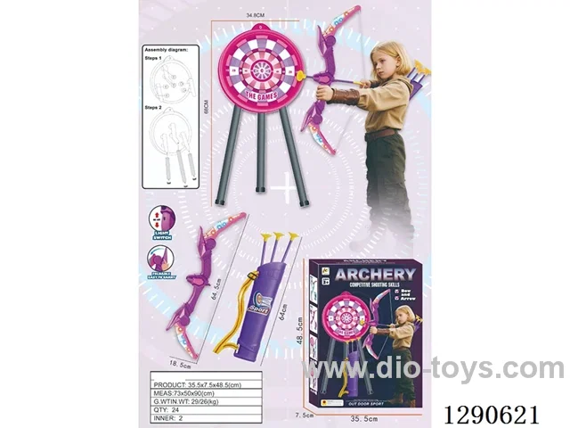 Folding Flashlight Bow and Arrow Set / Quiver + Large Target Stand (3 AG13 Batteries)