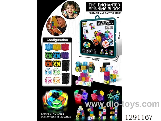 Light-Up, Glow-in-the-Dark Rotating Building Blocks, 14PCS
