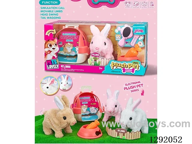 Electric Plush Medium-Sized Rabbit + Blue Rabbit Hat + Food Bowl + Carrot + Mirror + Comb