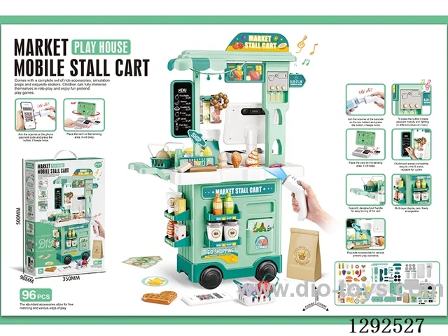 2-in-1 Supermarket Counter Cash Register Cart W L/M (Cash Register with Dual Sound Effects, Barcode Scanner W L/M) (96PCS)