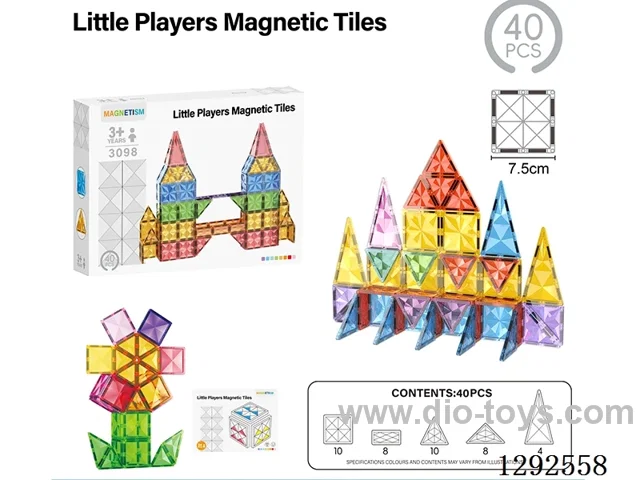 7.5CM Magnetic Tiles, Diamond-Cut, 40PCS