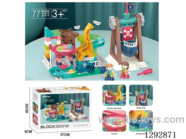 Dinosaur Pirate Ship Building Block Marble Run (77 pcs)