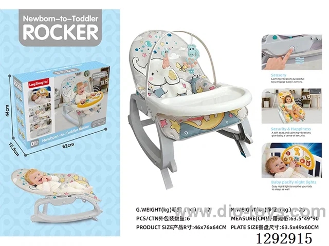 2-in-1 Musical Vibrating Baby Rocker + Feeding Tray