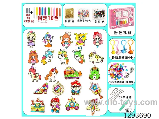Peel-and-Stick DIY No-Bake Glue Art - Fairy Tale Town + Unicorn + Princess (22 Ornaments, 12 Markers)