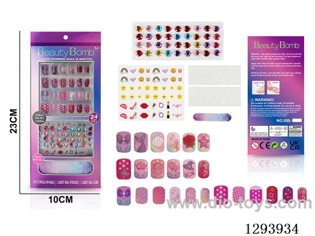 UV Artificial Nail Set with Rhinestones and 3D Film