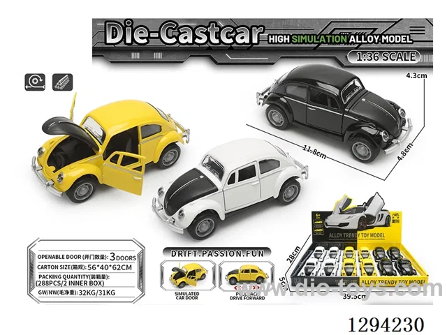 1:36 pull back alloy car 3 colors 12PCS