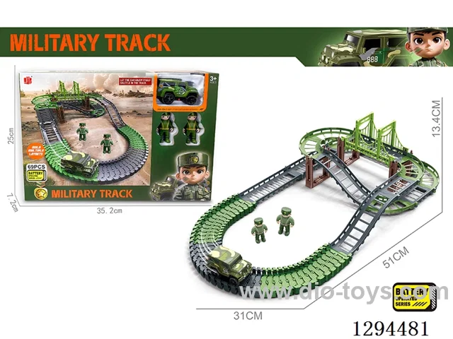 electric military track toy in window box