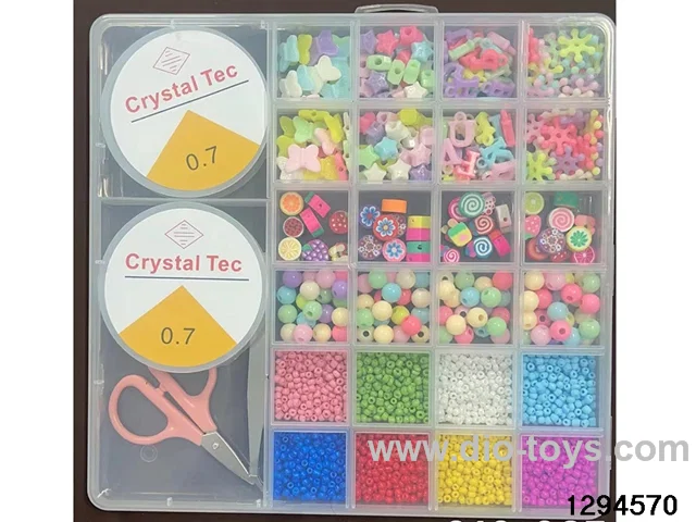 style beaded box with 2 large 26-compartment fine beads, regular beads, and large ceramic shards.