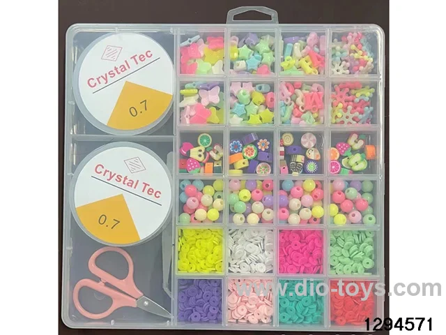 2-compartment box with 26 small ceramic shards, regular beads, and large ceramic shard beading.
