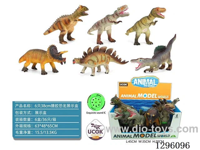 6PCS 38 inch Sound-Emitting Vinyl-Coated, Stuffed Dinosaurs