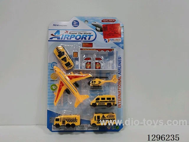 Airport Construction Crew Set: 5 Free Wheel AB-Material Construction Vehicles + Pull-Back Passenger Plane + Gas Station