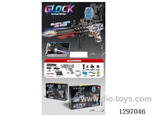Glock B/O Burst-Fire Water bullet gun , Fully Equipped Edition with Rainbow Lights, Spray, and Silencer (Includes Infrared/Flashlight/ Tactical Knife/Tactical Holster/Folding Iron Sights/Mini Holographic Sight/Straight Grip)