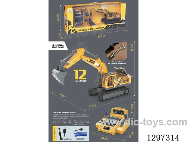 12ch Steering Wheel RC Die-Cast Excavator