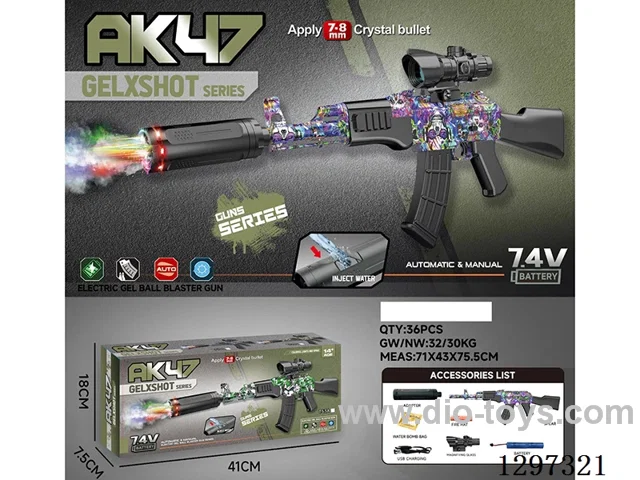 AK47 High-Speed Water bullet gun with Spray/Lights - Manual/Automatic Bottom-Loading