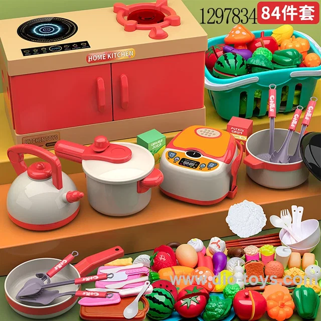 Children's Kitchen Toy Set - Boys and Girls Playhouse Cooking Simulation Kitchenware Stove Top Baby Gift Simulation Stove Top Cutting Set 84-piece Set-Cardboard box in Chinese