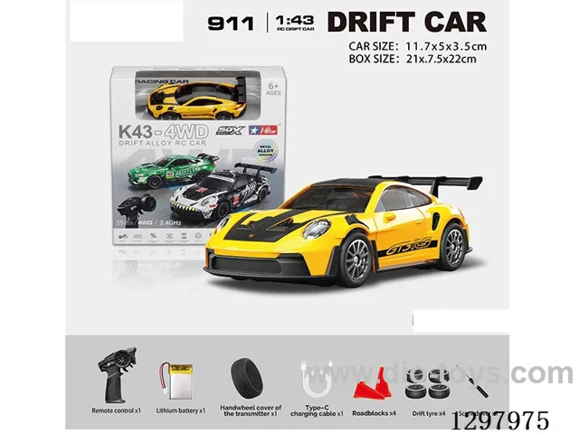 1:43 911 4WD RC Drift Die-Cast Car, 2.4G, Full-Scale (Gyro), Battery Included