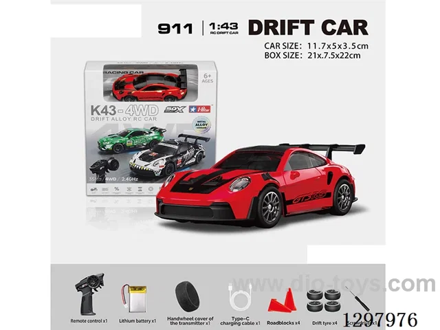 1:43 911 4WD RC Drift Die-Cast Car, 2.4G, Full-Scale (Gyro), Battery Included