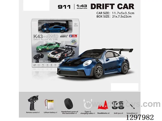1:43 911 4WD RC Drift Die-Cast Car, 2.4G, Full-Scale (Gyro), Battery Included