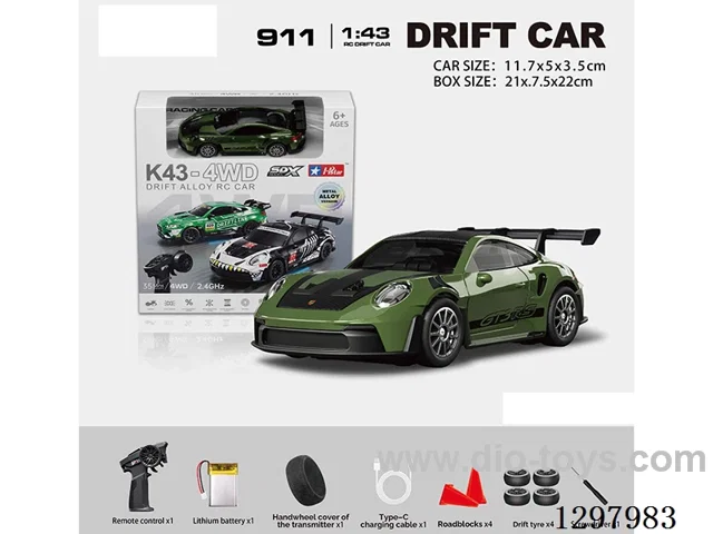 1:43 911 4WD RC Drift Die-Cast Car, 2.4G, Full-Scale (Gyro), Battery Included