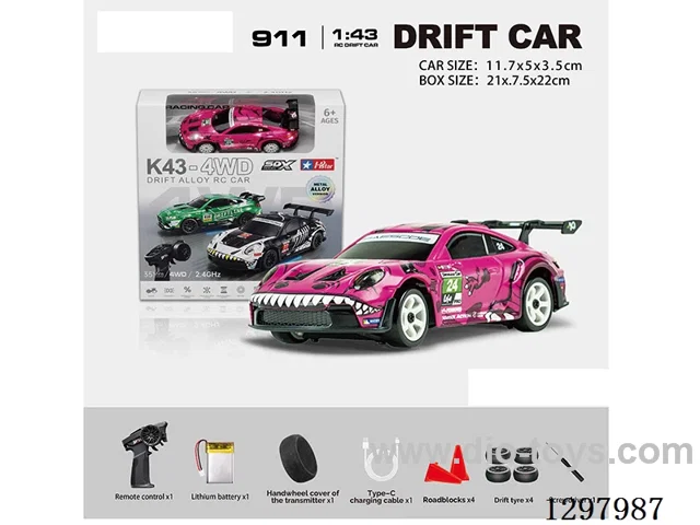 1:43 911 4WD RC Drift Die-Cast Car, 2.4G, Full-Scale (Gyro), Battery Included, Painted