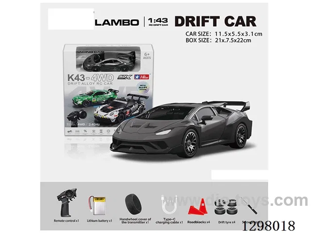 1:43 Lamborghini 4WD RC Drift Die-Cast Car, 2.4G Full-Scale (Gyro) Battery Included