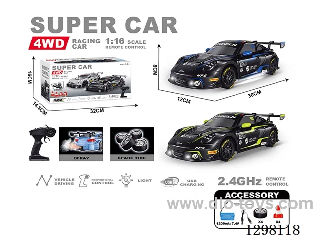 1:16 RC PVC Semi-Scale Drift Porsche (Spray, Underbody Lights) Battery Included, 2 Colors