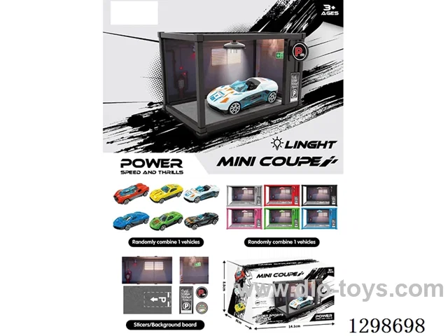 Container Garage, Light-Up DIY Scene, 1:64 free wheel Die-Cast Race Car Model
