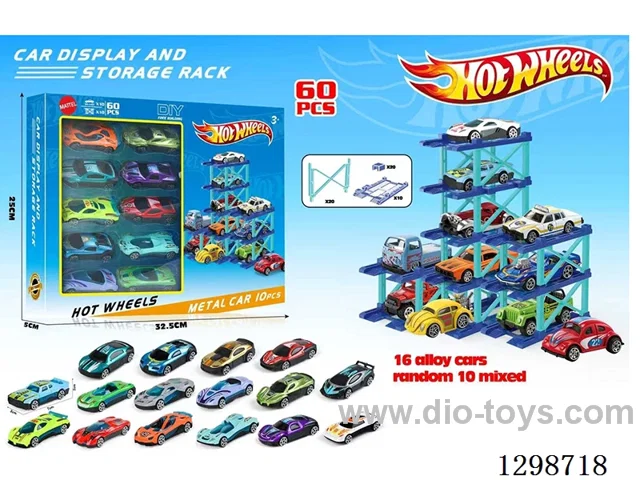 Hot Wheels Parking Racks, 10 Sets (with 10 free-wheel die-cast cars)