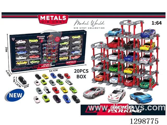 1:64 free wheel Die-Cast car DIY Parking Lot Set 20 Cars with 20 Parking Spaces